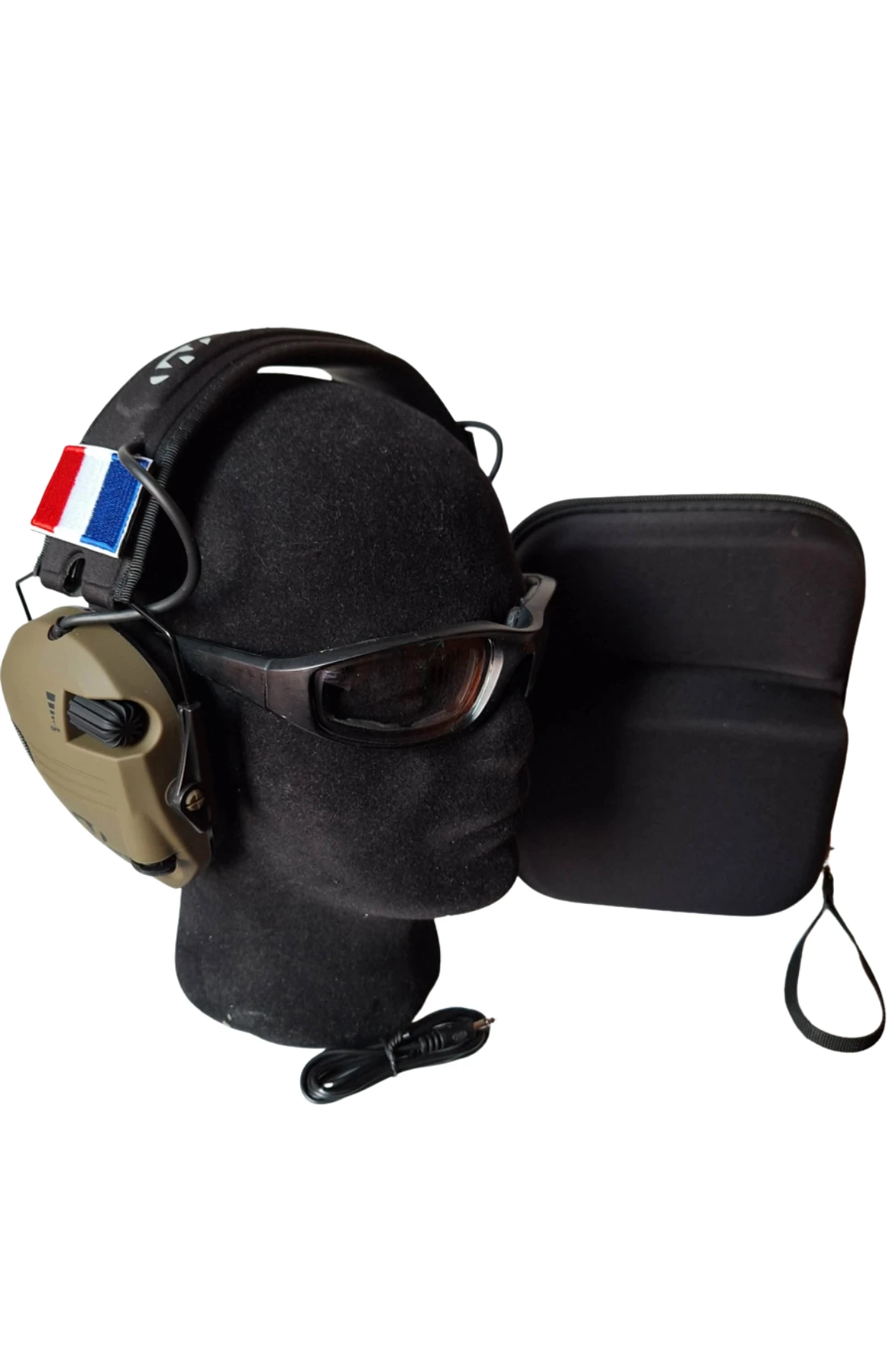 Casque anti-bruit électronique + lunettes protection + étui transport + patchs F